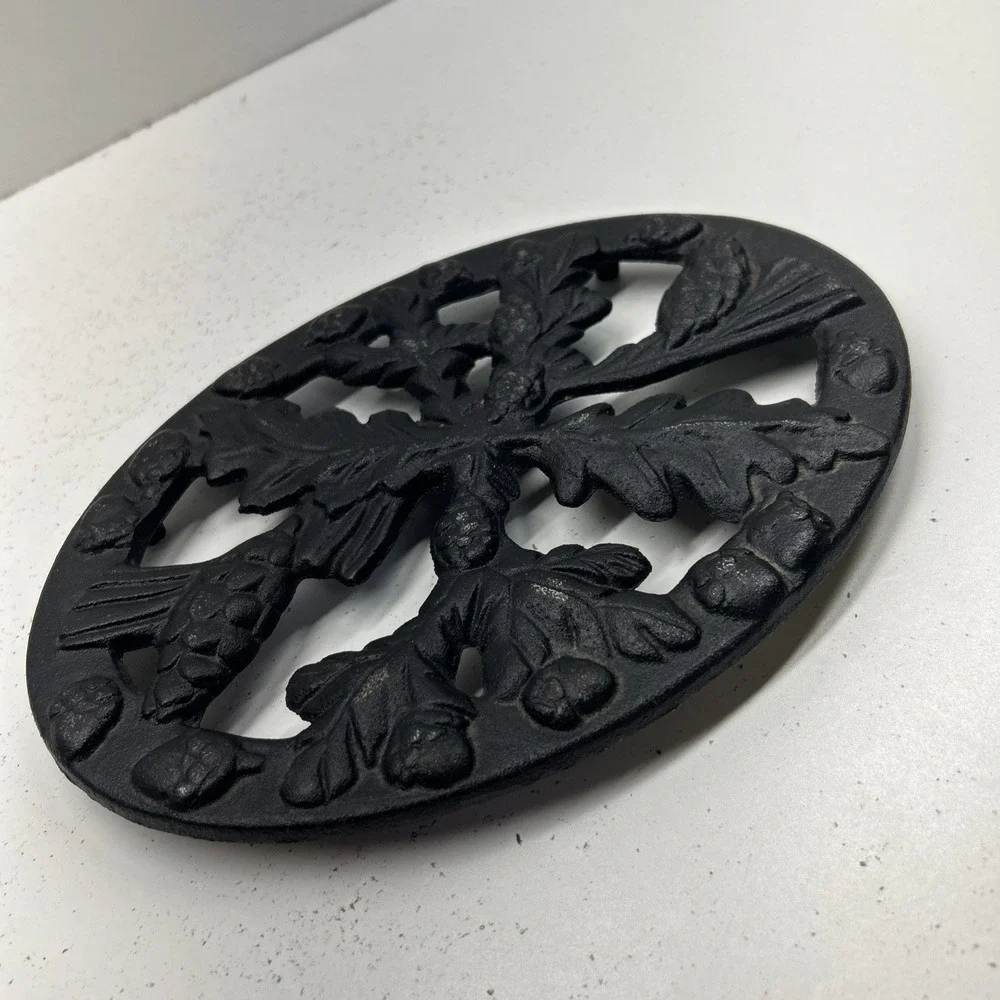 John Wright Cast Iron Acorn Oak Leaf Trivet 1996 Made in USA Vintage Decor
